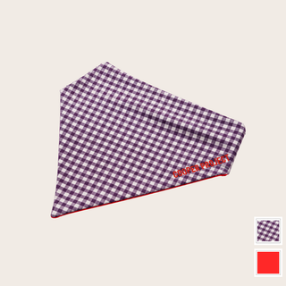 Purple Check Dog Bandana — Red Reverse, shown on its own