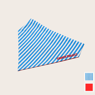 Blue Stripe Dog Bandana — Red Reverse, shown on its own