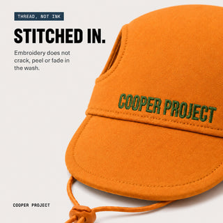 Close-up of the embroidery on the Amber Dog Cap