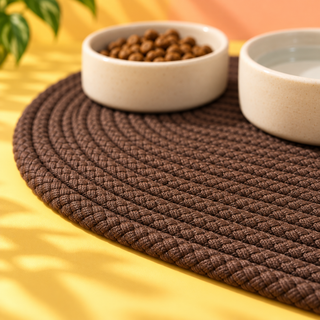 Brown waxed cord dog bowl mat, view 3
