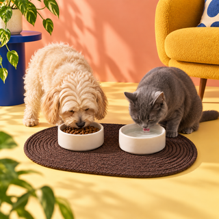 Brown waxed cord dog bowl mat, view 7
