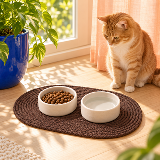 Brown waxed cord dog bowl mat, view 11