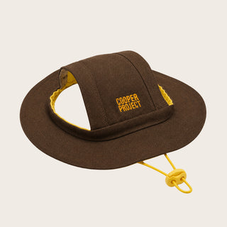 Brown Dog Bucket Hat — Yellow Lining, shown on its own