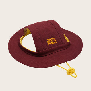 Burgundy Dog Bucket Hat — Yellow Lining, shown on its own