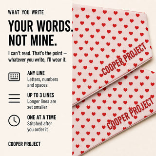 Hearts Dog Bandana — Red Reverse: three lines of your own words, stitched