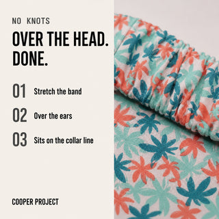 How the Hemp Leaf Dog Bandana goes on: over the head, no knots