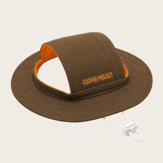 Khaki Dog Bucket Hat — Yellow Lining, shown on its own