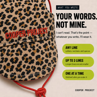 Leopard Dog Cap: three lines of your own words, stitched