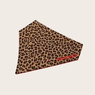 Leopard Dog Bandana — Red Reverse, shown on its own