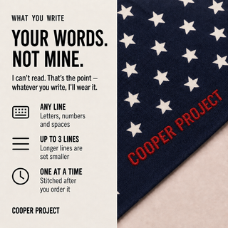 Navy Star Dog Bandana: three lines of your own words, stitched