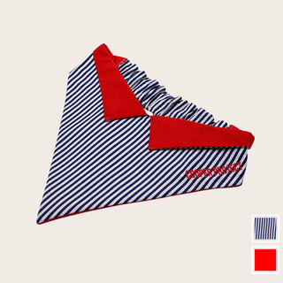 Navy Stripe Dog Bandana — Red Reverse, shown on its own