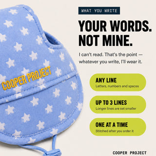 Orange Star Dog Cap: three lines of your own words, stitched