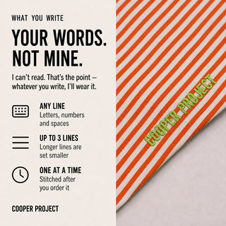 Orange Stripe Dog Bandana — Orange Reverse: three lines of your own words, stitched
