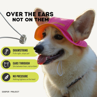 How the Pink Dog Bucket Hat — Yellow Lining sits: over the ears, not on them