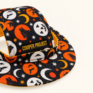 The Pumpkin Moon Dog Bucket Hat from the front, brim and ear openings