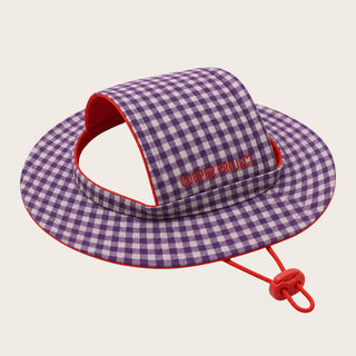 Purple Check Dog Bucket Hat — Red Lining, shown on its own