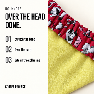 How the Red Dogs Bandana — Yellow Reverse goes on: over the head, no knots