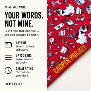 Red Dogs Bandana — Yellow Reverse: three lines of your own words, stitched