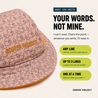 Rose Floral Dog Bucket Hat — Orange Lining: three lines of your own words, stitched