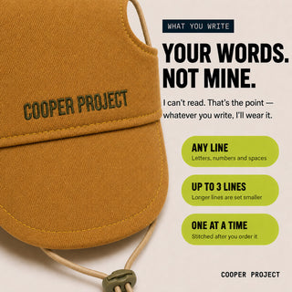 Tan Dog Cap: three lines of your own words, stitched