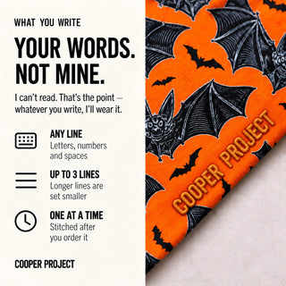Vintage Bats Dog Bandana: three lines of your own words, stitched