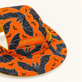 The Vintage Bats Dog Bucket Hat from the front, brim and ear openings