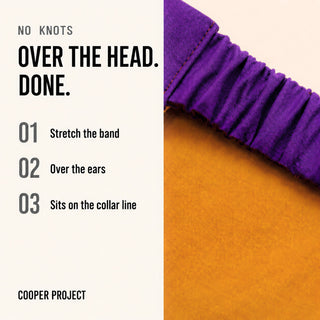 How the Violet Dog Bandana — Sage Reverse goes on: over the head, no knots