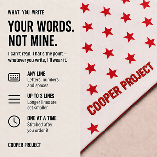 White Star Dog Bandana: three lines of your own words, stitched
